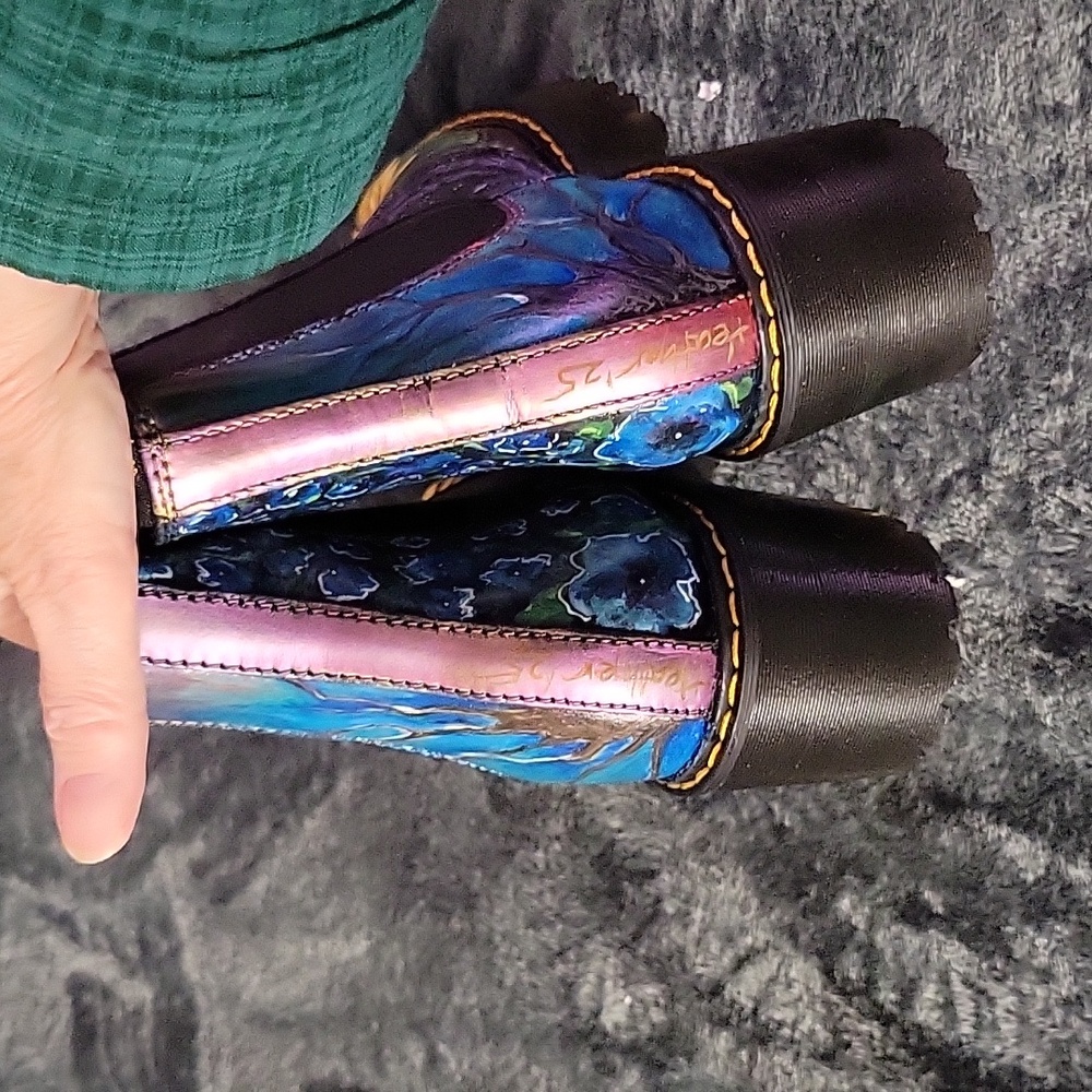 Handpainted Doc Marten Chelsea Platform Boots Sunflower Design One of a Kind! - Picture 13 of 16